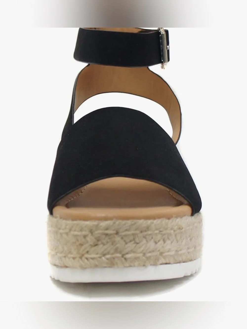 Soda Black Espadrille Platform Sandals with Ankle Strap